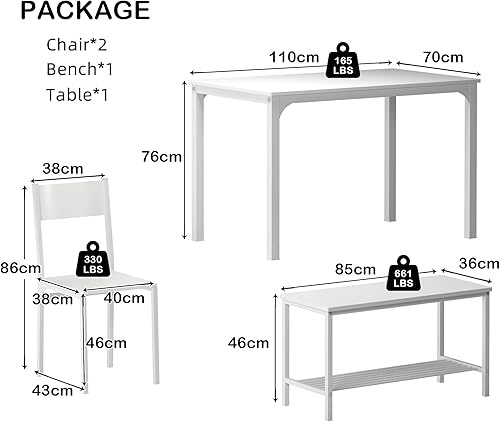 Miniatura 9 de SogesHome Juego de mesa de comedor de 4 piezas para 4 personas, juego de cocina que ahorra espacio con banco y sillas, ideal para restaurantes y