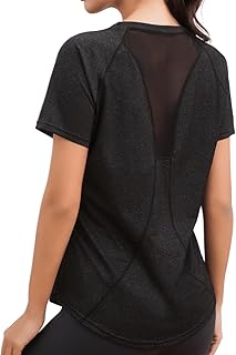 Sports Shirt Women's Short Sleeve Sports T-Shirt Women's Fitness Crew Neck Back Mesh Sports Tops, Lightweight, Breathable ...