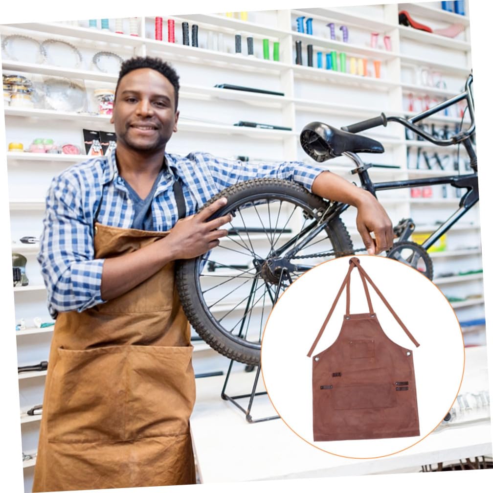 Arbeitsschürze aus Gewachstem Canvas mit Werkzeugtaschen Gekreuzten Trägern und Schnappverschluss für Holzarbeiten und Gartenarbeit