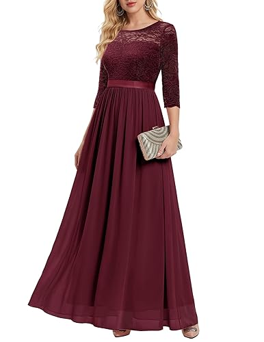 Women Long Sleeve Formal Party Dress Lace Wedding Guest Maxi
