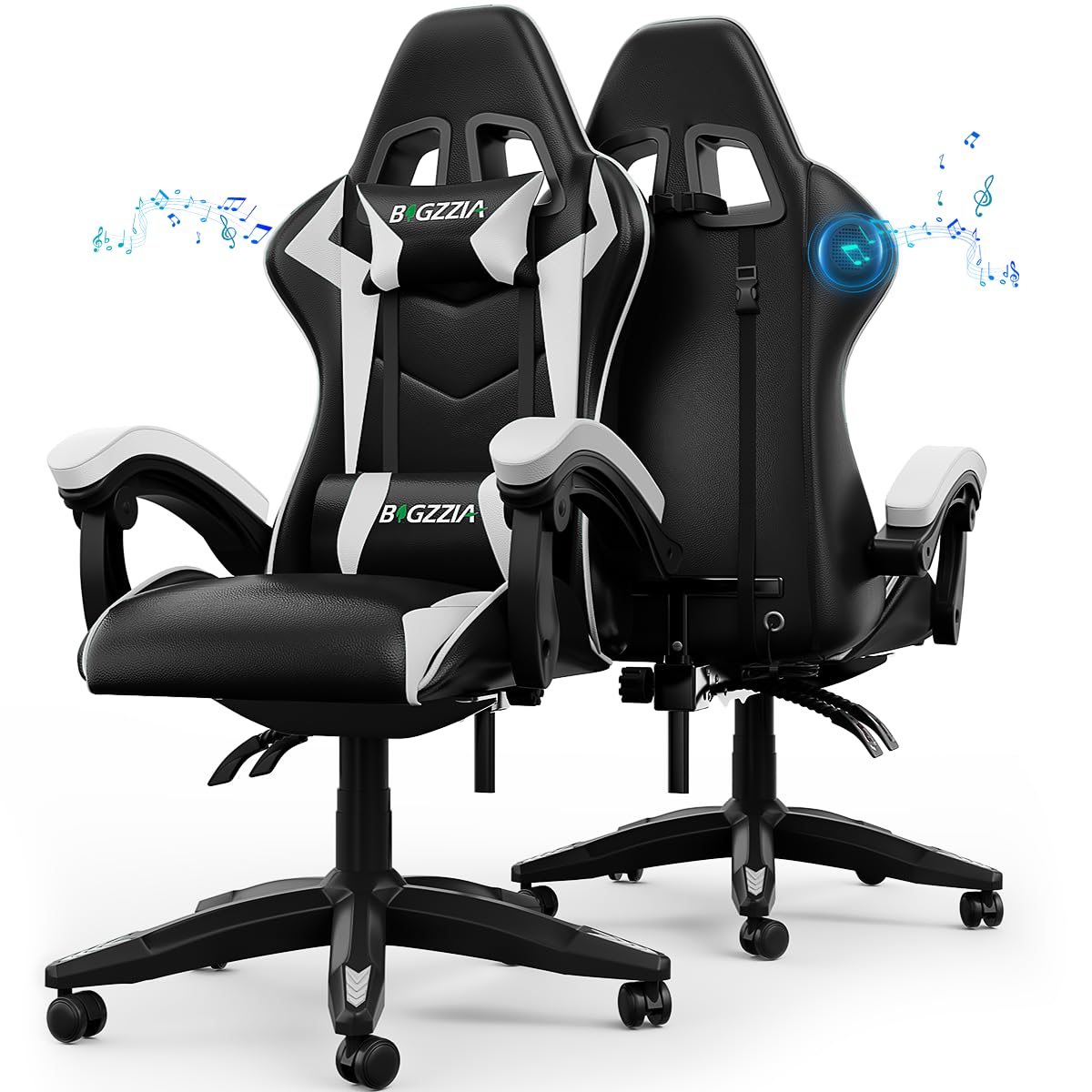 Bluetooth Gaming Chair with Built-in Speakers(With Speakers, white)