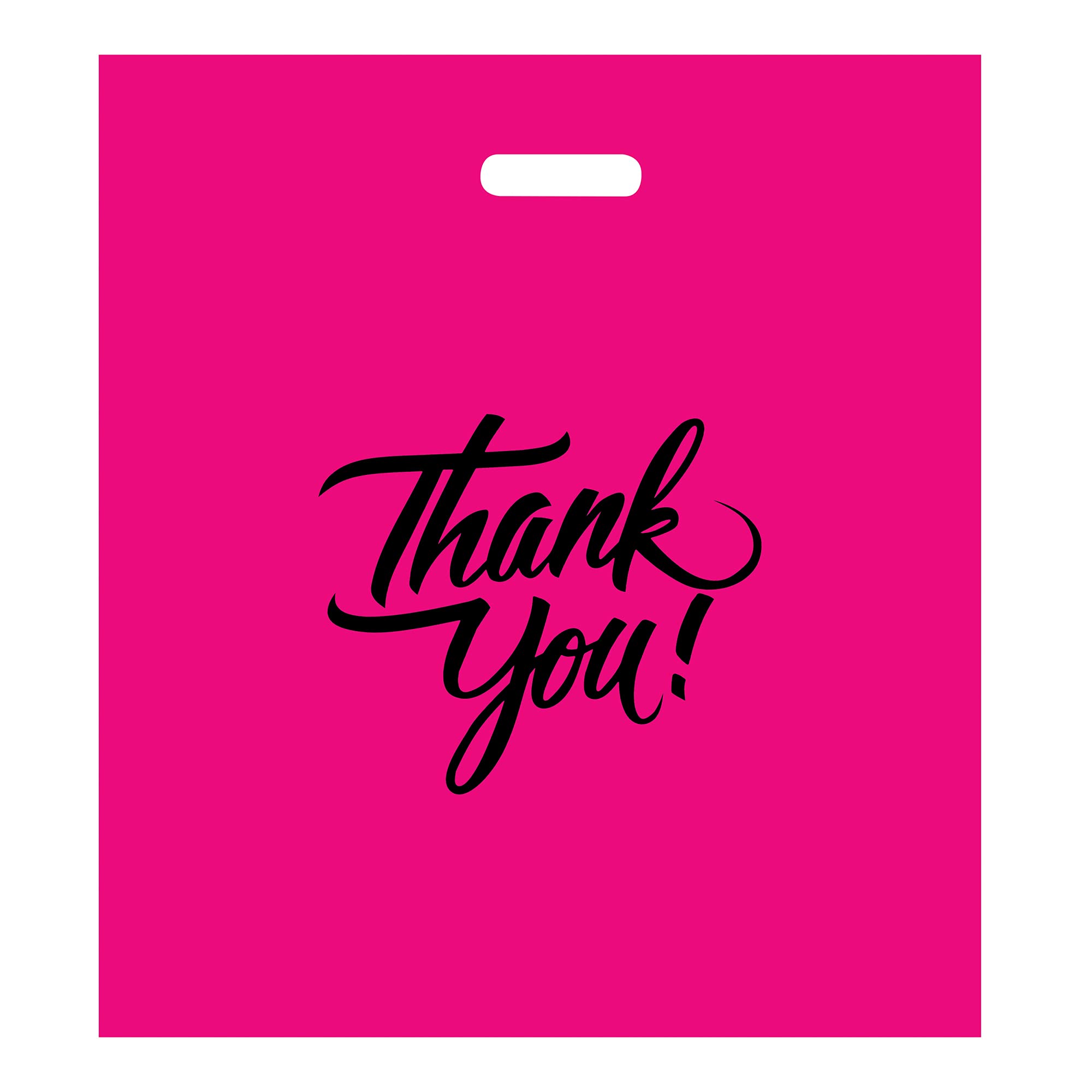 Infinite Pack Pink 20"x20"(100pcs) Thank You Merchandise Bags, Die Cut Handles, Retail Shopping Bags for Boutique, Goodie Bags, Gift Bags Bulk, Favors, 2 Mil Reusable Plastic Bags