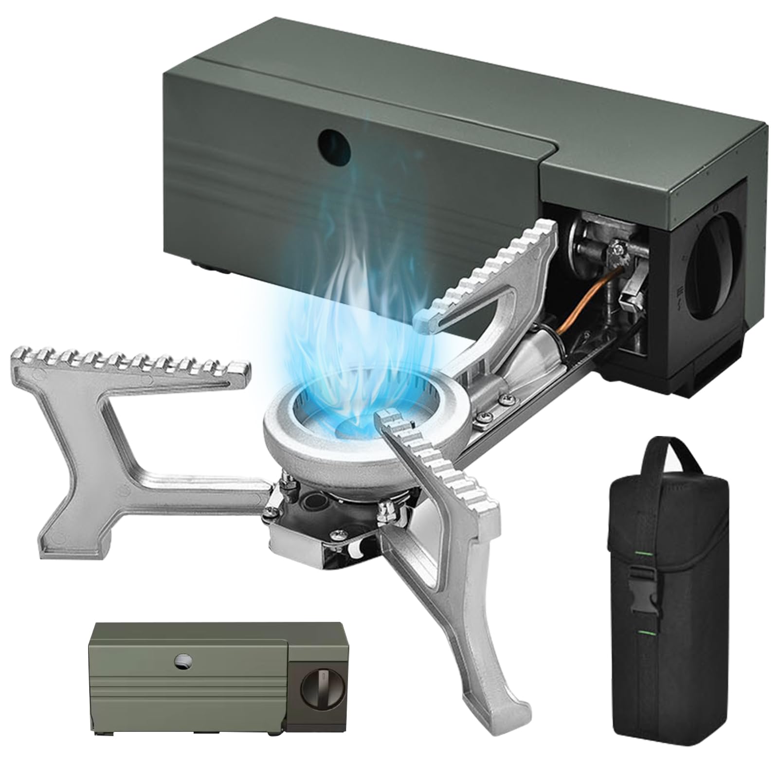 Réchaud à gaz portable - Pliable - Pour camping, randonnée et fêtes - Vert