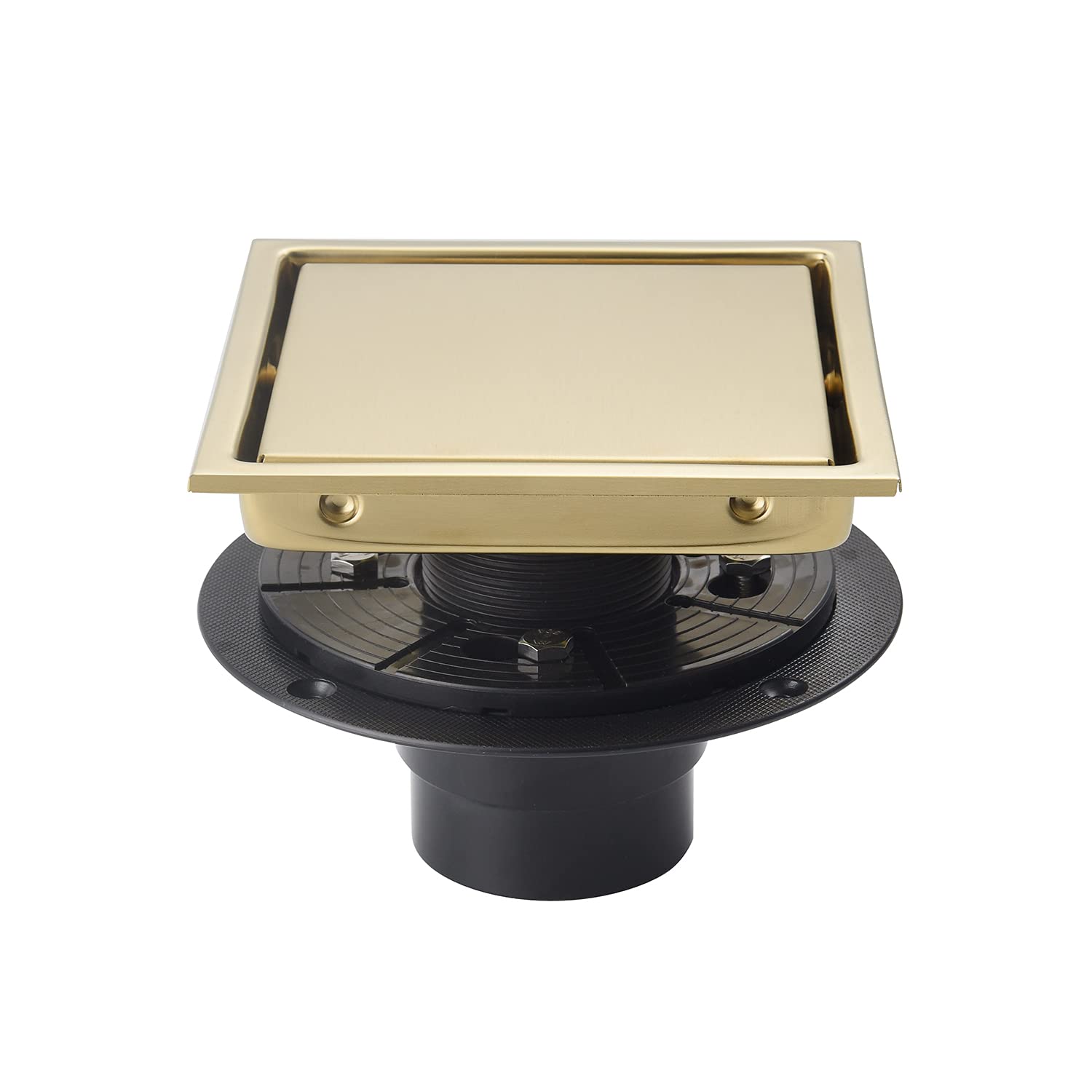 SISEHO 6 Inch Square Invisible Shower Floor Drain Gold, Detachable Bathroom Floor Drain Flange, Insert Tiles for Filtering in The Grille Plate Cover,