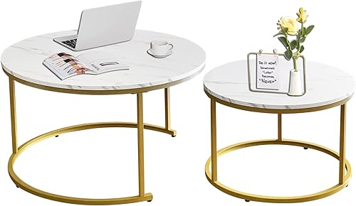 AT-VALY Juego de 2 mesas anidadas, mesa de sofá redonda para sala de estar, 31.5 pulgadas de profundidad x 18.5 pulgadas de alto, 23.6 pulgadas de