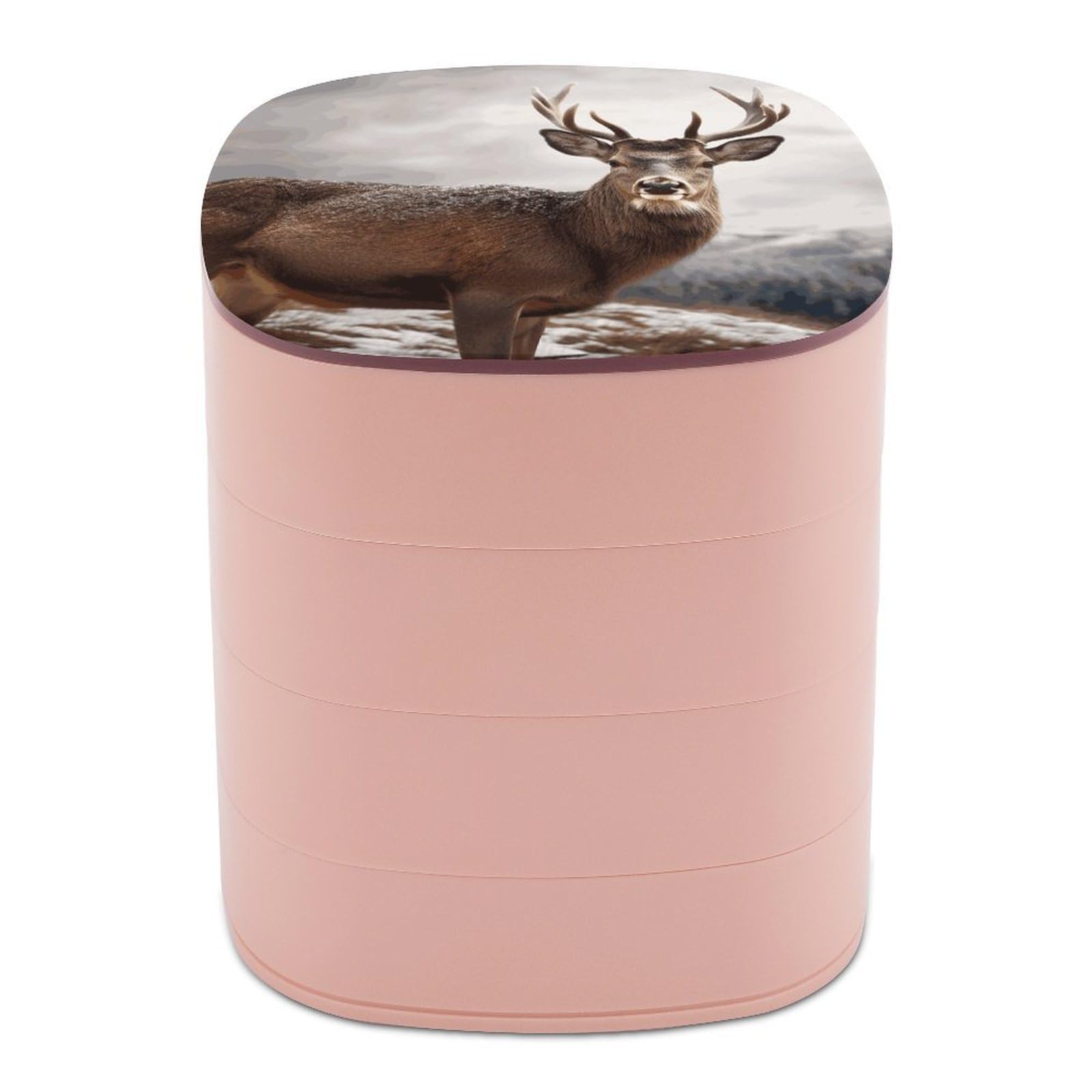 VstaDank Wild Animals Deer Jewelry Organizer 4-Layer Rotating Travel Jewelry Tray Case with Lid for Bracelets Rings Bracelets Small Jewelry Storage Box Earring Holder for Women