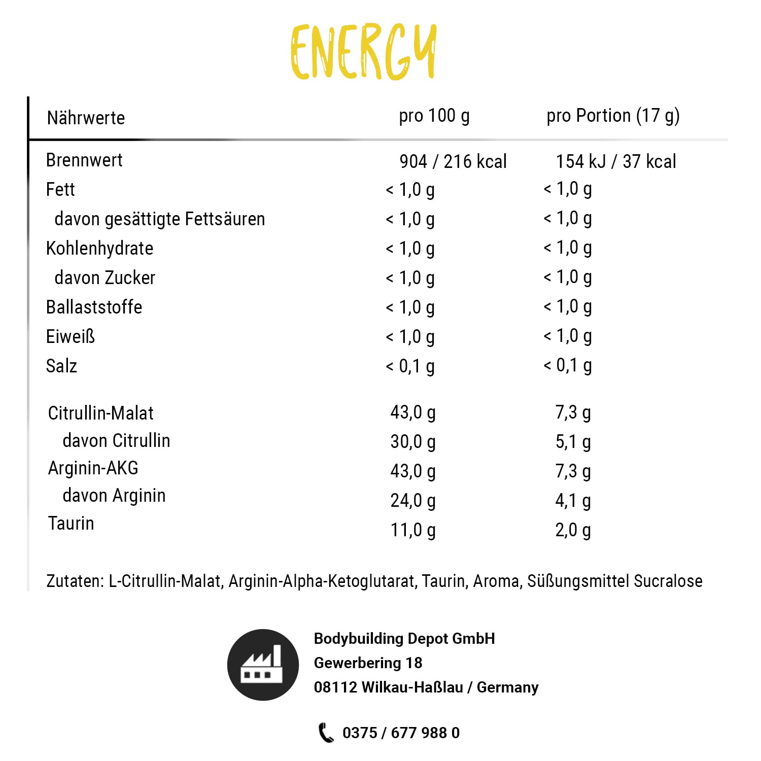 Bodybuilding Depot® - Pump Matrix 500g, Pre Workout Booster ohne Koffein, hochdosierte Aminosäuren, für maximalen Pump-Effekt im Training, vegane Rezeptur