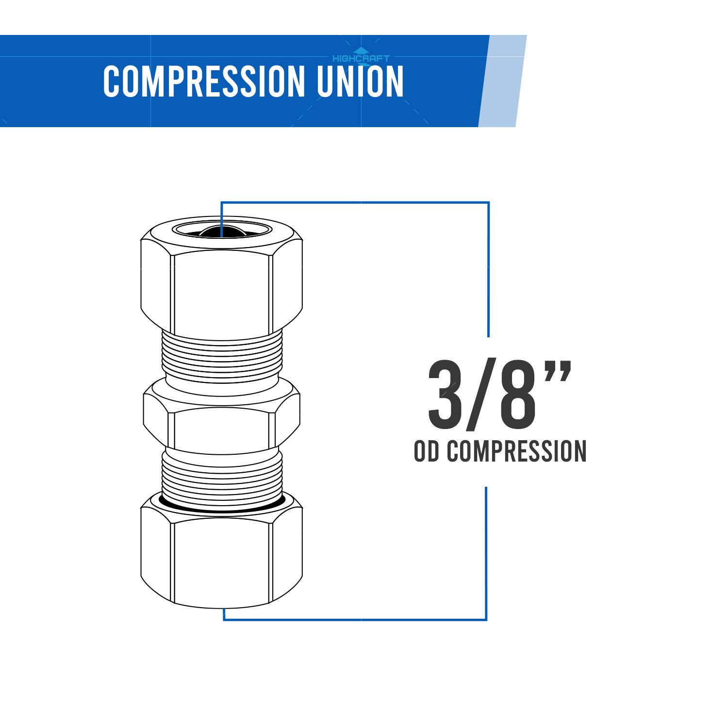Highcraft Compression Union Fitting - Lead-Free Brass, For OD Pipe Connections