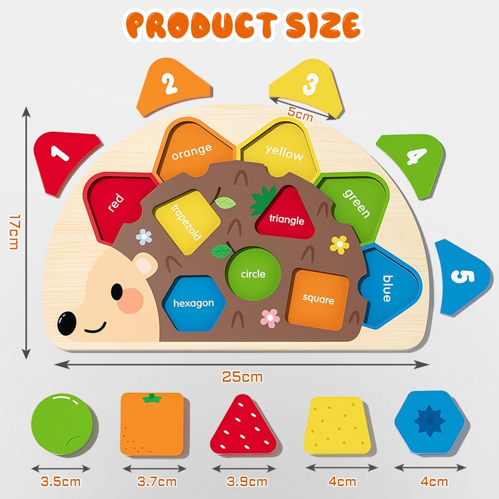 Puzzle Legno per Bambini, Giocattoli Educativi Risveglio Montessori, Puzzle Riccio in Legno, Gioco Educativo per Bambini 12-36 Mesi
