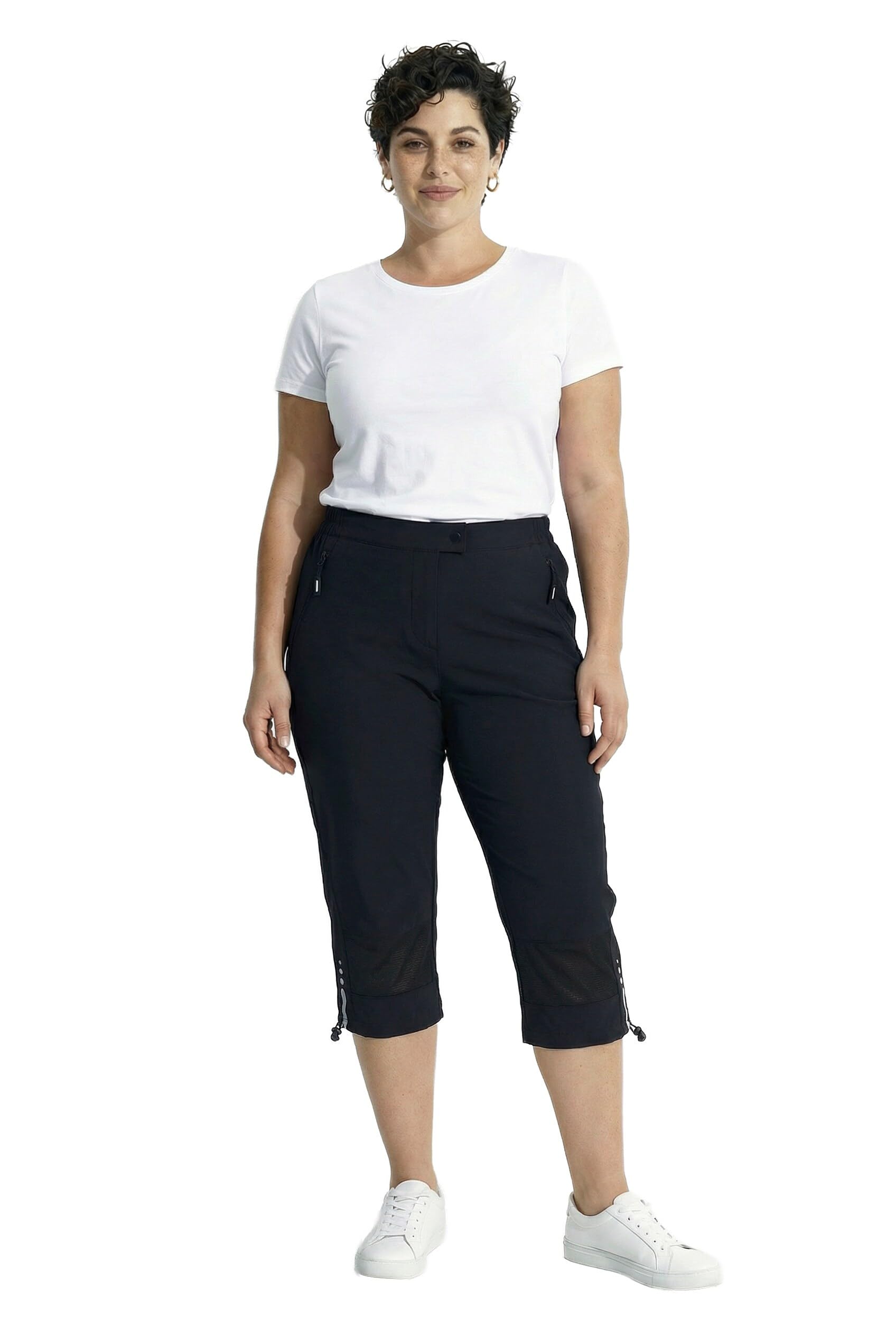Ulla Popken Damen große Größen Übergrößen Plus Size Funktions-Stretchcapri, gerades Bein, wasserabweisend 849388