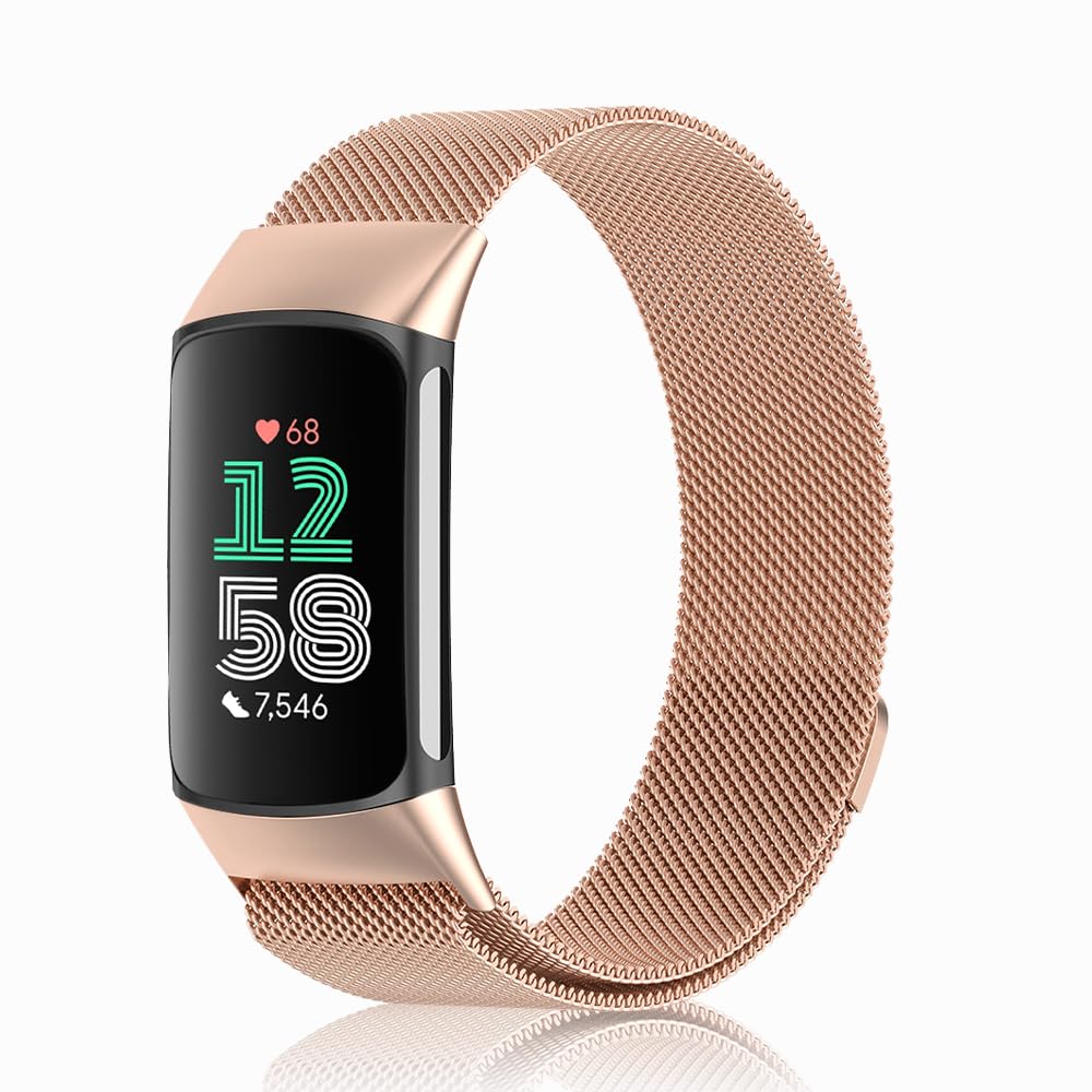 YOOSIDE Edelstahl Armband Für Fitbit Charge 6/5 - Elegantes Mesh-Armband Für Damen & Herren