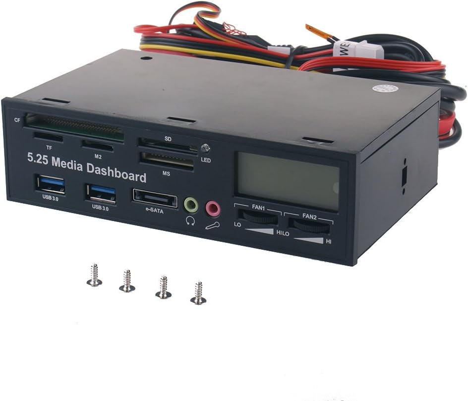 WANLONGXIN WLX-525F 5.25 Inch Multi-function USB3.0 LCD eSata Card Reader Temperature Media Dashboard Front Panel Fan