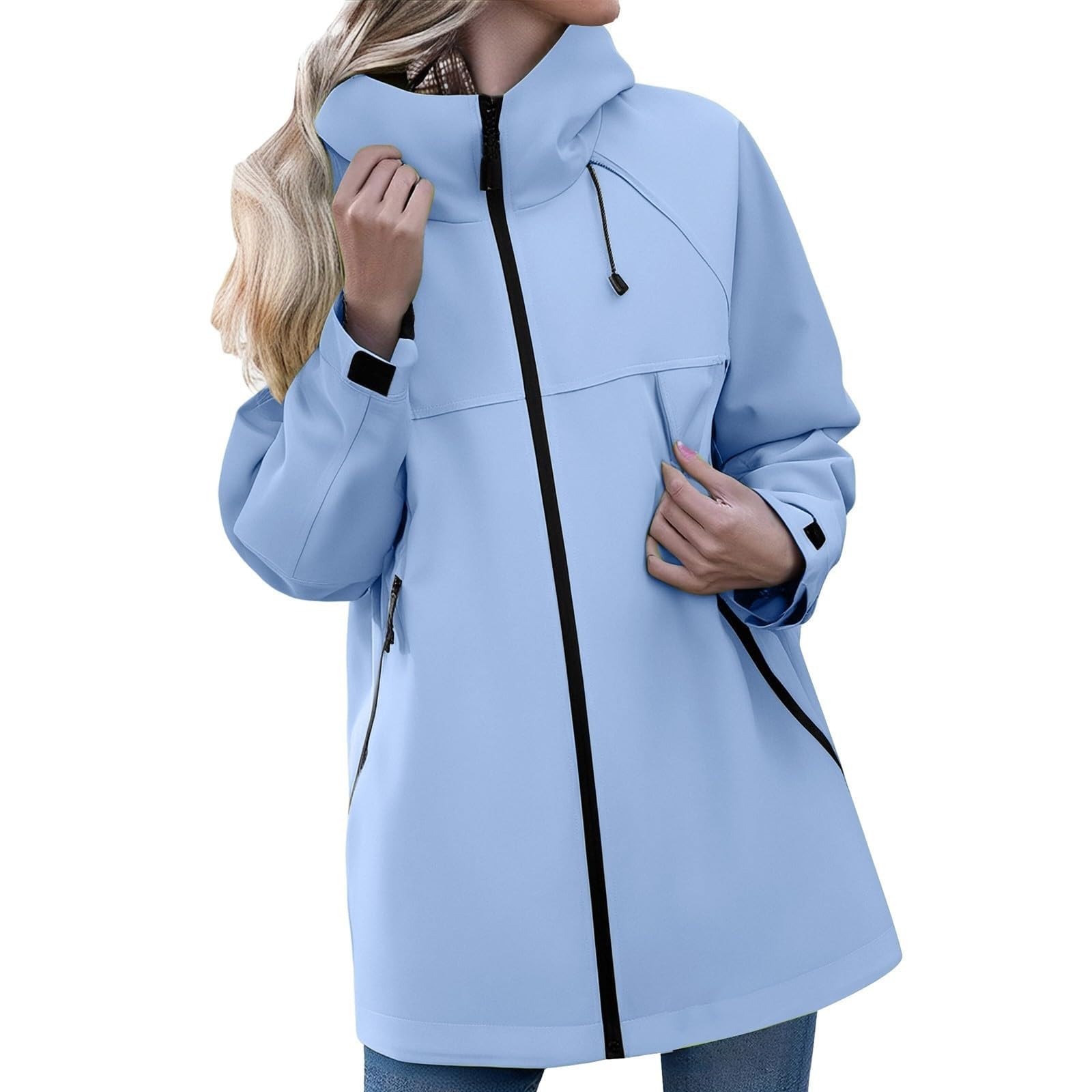 Chaqueta Impermeable Mujer con Capucha Color Sólido - Cortavientos Mujer Impermeable De Cremallera Transpirable Senderismo Slim Fit Chaquetas Trekking Ligera Raincoat con Bolsillo
