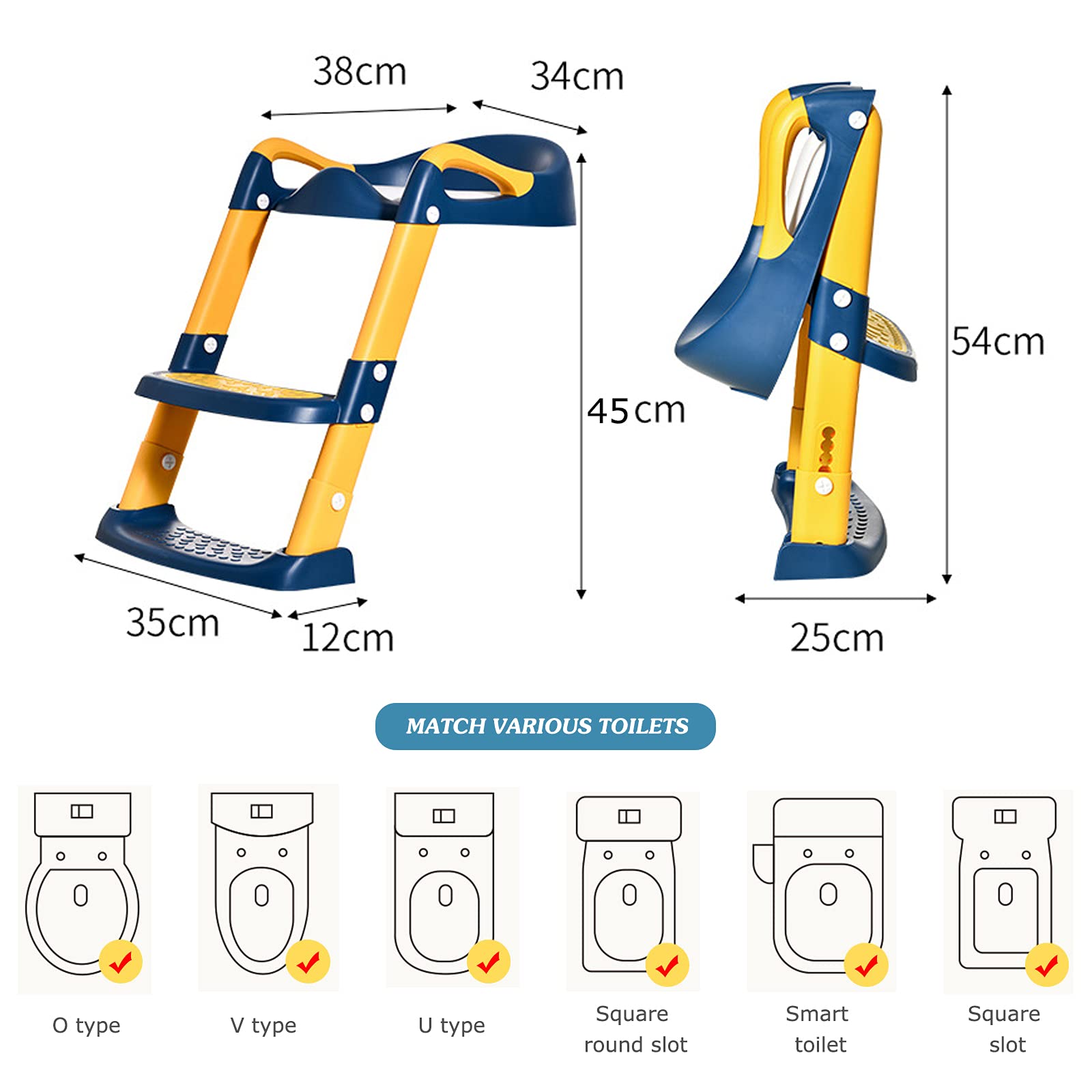 Riduttore WC per Bambini con Scaletta Pieghevole Regolabile in Altezza Antiscivolo con Cuscino Scala Paraspruzzi Sedile da Allenamento con Sgabello Toilette Trainer per Bambini
