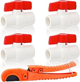 1" PVC Ball Valve 4 Pcs Water Pipe Shut-off Valve with Pipe Cutter Heavy-Duty for Piping System Maintenance (PVC Pipe Schedule 40 OD 1.31")