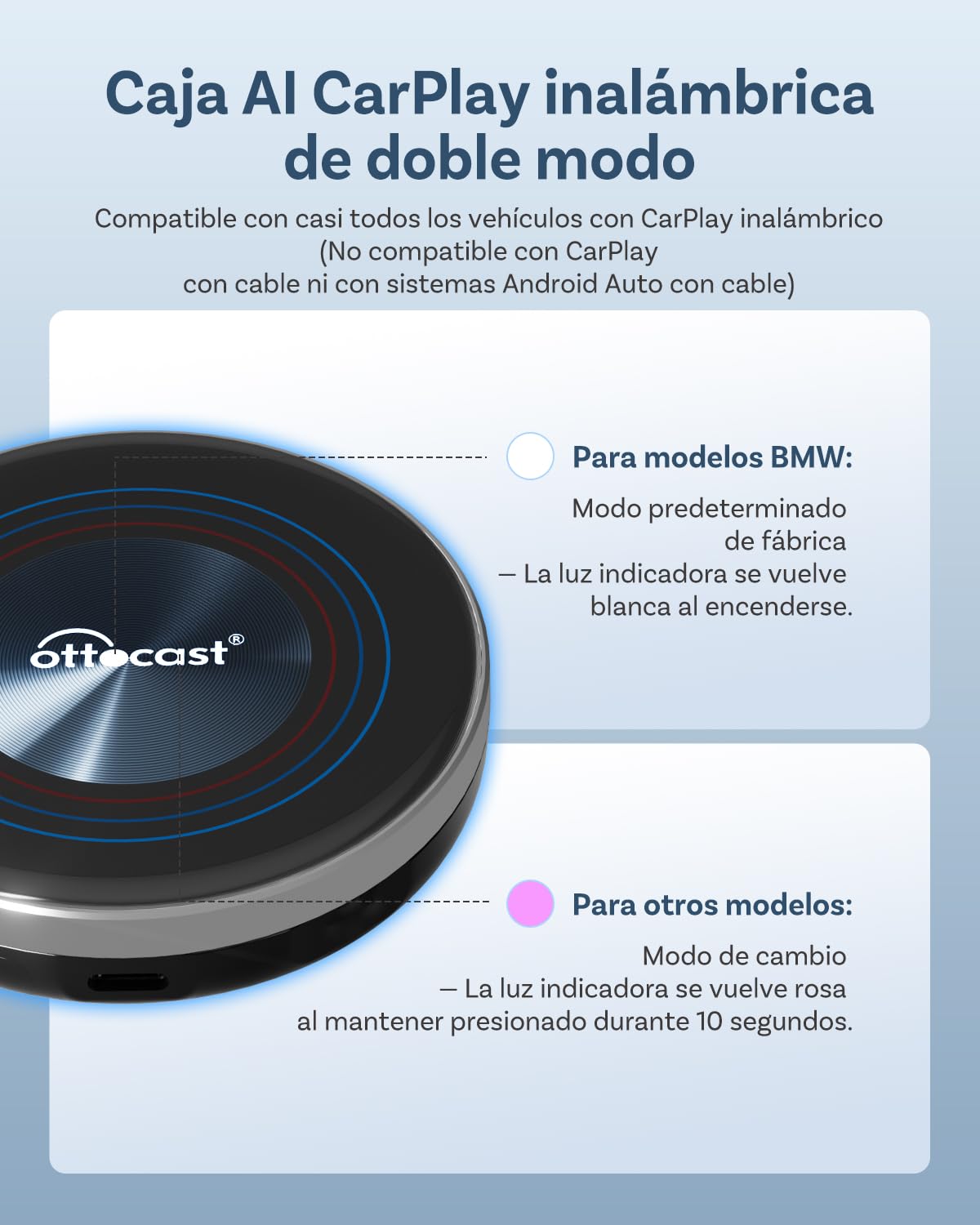 2026 Nueva Edición Ottocast I3 AI Box para BMW, Adaptador CarPlay Inalámbrico con Netflix/Youtube, Sistema Android 13,Caja de Entretenimiento para Coches con CarPlay Inalámbrico OEM(8GB+128GB)