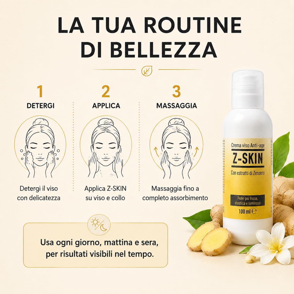 Z-Skin krem do twarzy przeciwzmarszczkowy 200 ml – naturalny środek nawilżający Antiage z ekstraktem z korzenia imbiru i kwasem hialuronowym – głębokie zmarszczki i dojrzałe skóry (duże)