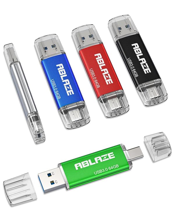 ABLAZE USB C Stick 64GB, Dual USB 3.0+Type C Flash Drive Compatible with iPhone 16/15, Android Smartphone, Computers, Tablets, Mac,iPad,PC (5 Pack) by ABLAZE - Used condition - CA$62.50