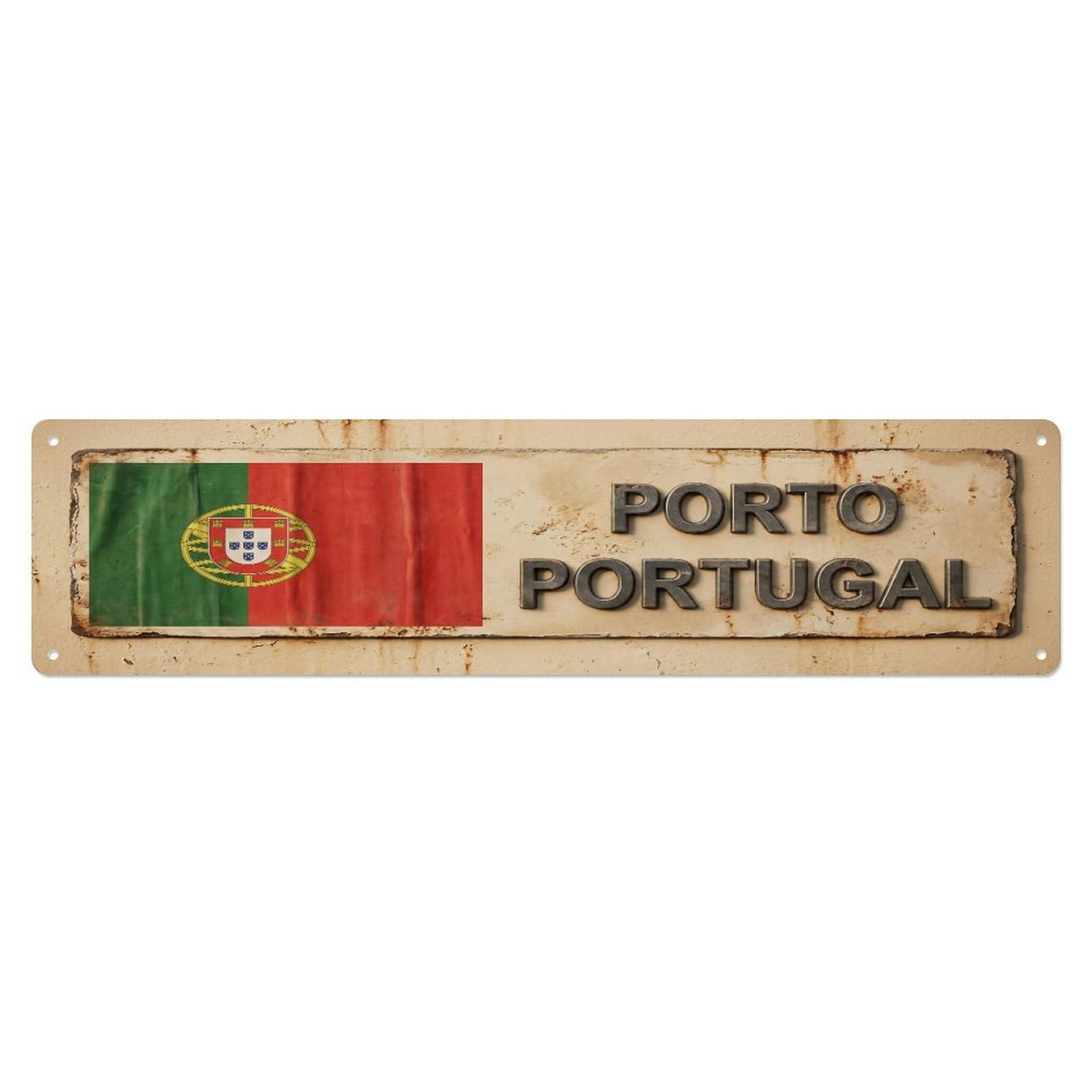 Metal Tin Sign Vintage Porto Portugal Flag Decor Rustic Travel