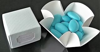 Le Gemme di Venezia 50 cajitas de color azul personalizable con nombre para peladillas Fleur 5 x 5 x 5 cm para bombonera, bautizo, primera comunión, cumpleaños, fabricado en Italia