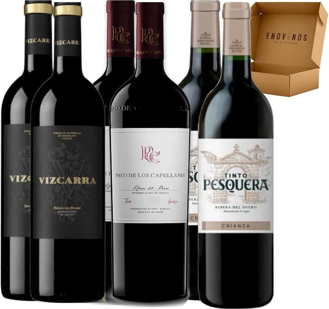 Pack Vinos Ribera del Duero - Envio 24h - Vinos Regalo - x2 Vizacarra 15 Meses, x2 Pago de los Capellanes Crianza, x2 Pesquera Crianza - 6 x Botella 75 cl - Mejor Seleccion ENOVINOS THE WINE BRAND