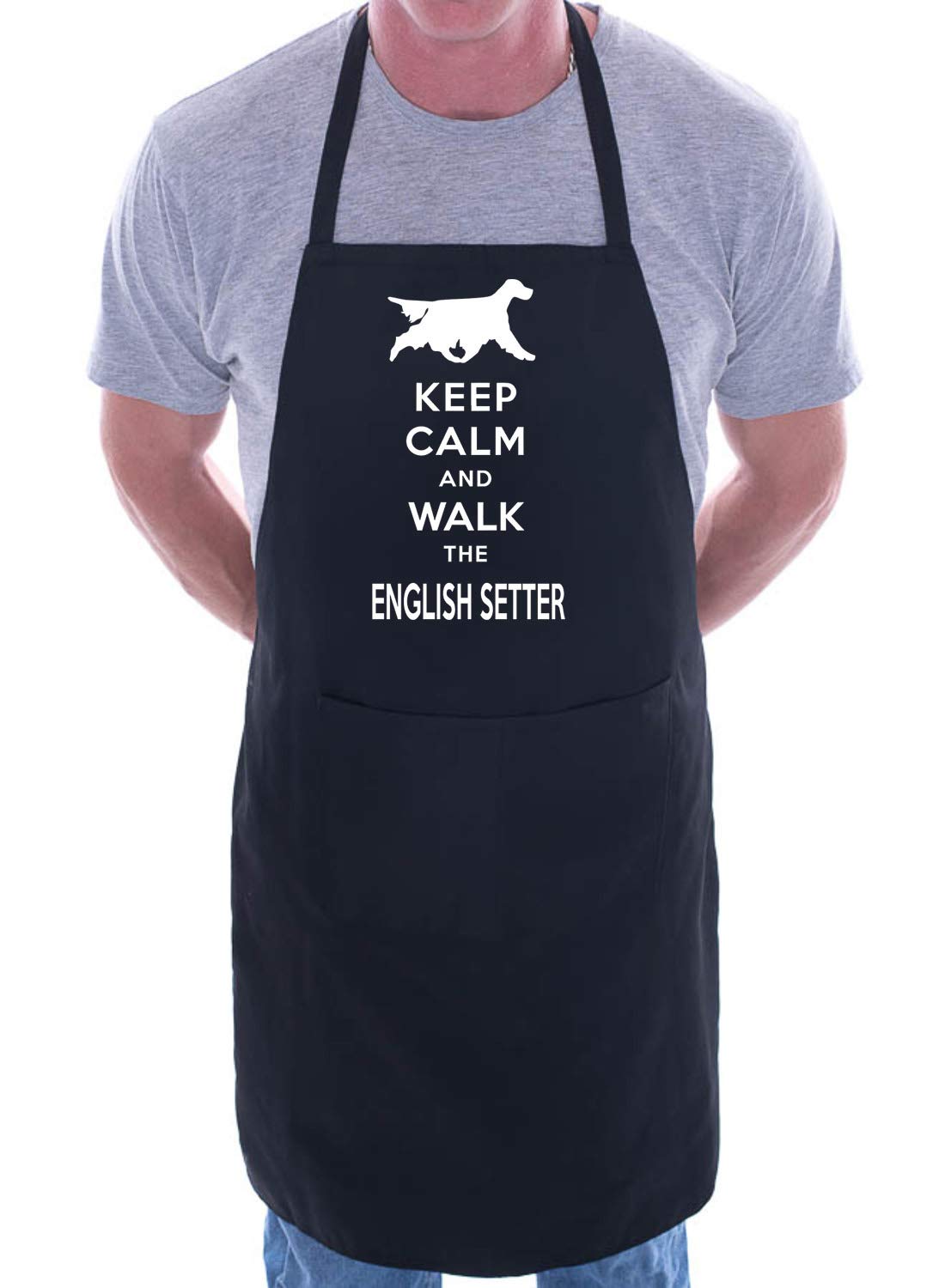 Print4u Women's Black Keep Calm & Walk The English Setter Apron Cooking Novelty Bbq Gag Gift Present For Dog Lover Mens
