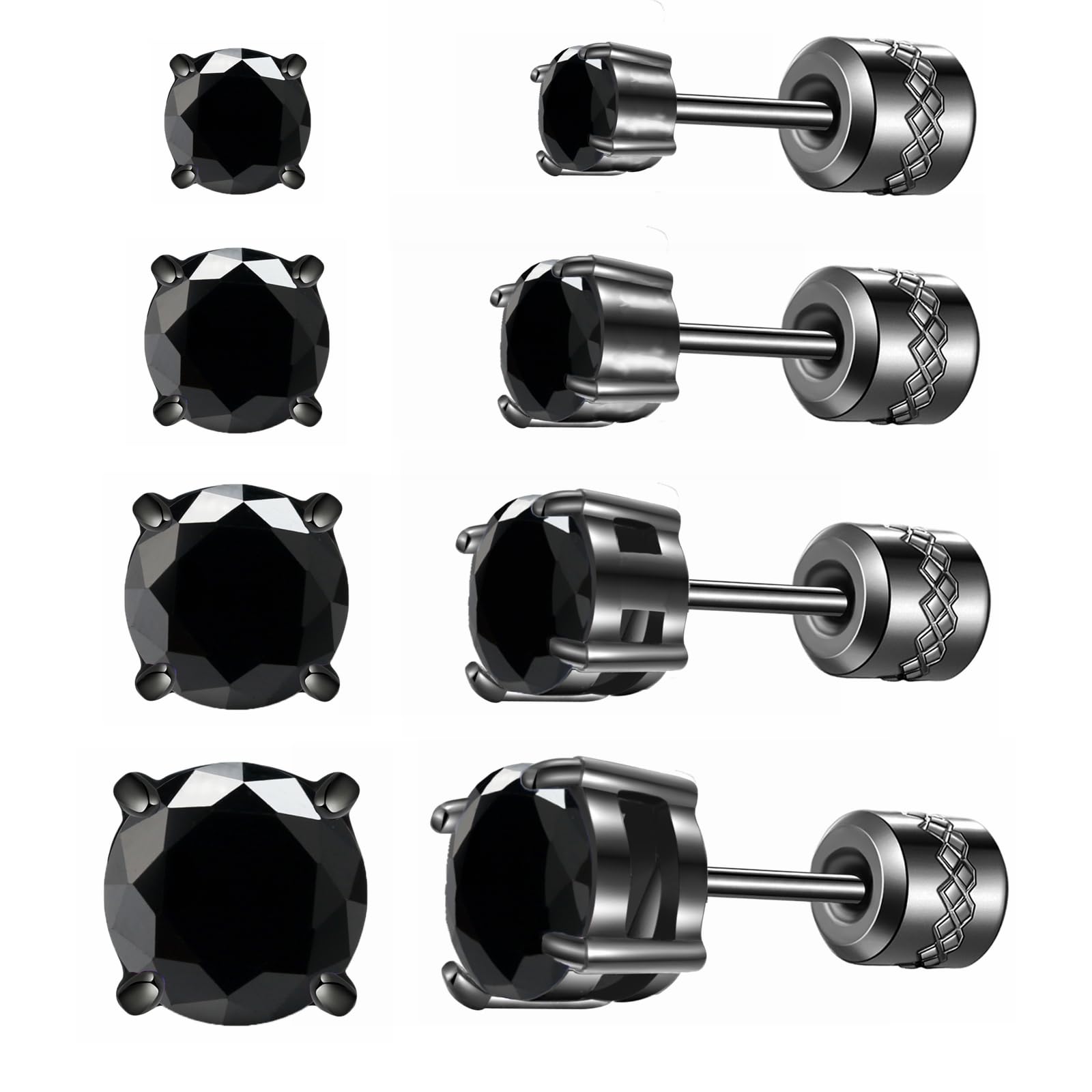 ZQGOFPT 4 Pairs Titanium Hypoallergenic Earrings for Sensitive Ears,Rainbow 5A Cubic Zirconia Screw Back Stud Earrings for Women Men Surgical