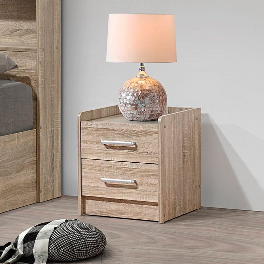 Danube Home Supreme 2 Drawer Nightstand | Multifunctional Bedside Table | Space Saving Night Stand Side Table | Modern Design Furniture For Bedroom L43xW40.5xH47cm - French Sonoma Oak