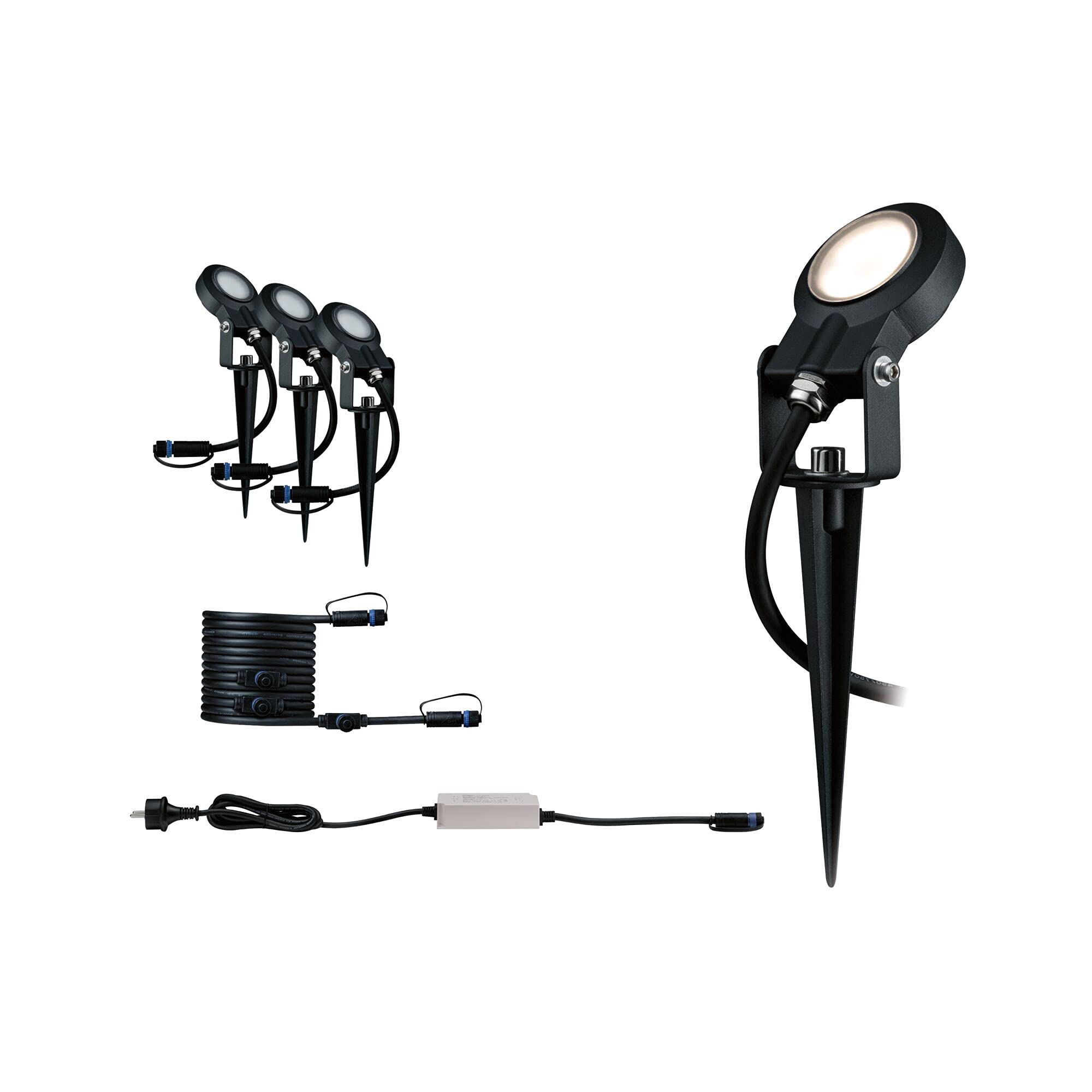 Paulmann 93696 Plug & Shine Erdspieß Sting A++ - Gartenspots Basisset mit 3000 K Warmweiß - Außenbeleuchtung IP67 Wasserdicht 3x6 Watt dimmbar