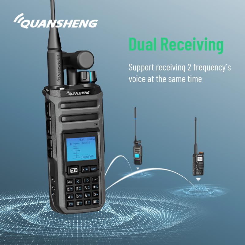 Image of QuanSheng TK11(5) Multi-Band Walkie Talkie - 10W, NOAA Weather Alerts, 999 Channels, Frequency Meter, Type-C Charging & 2500mAh Battery for Outdoor, Hiking, Emergency, Security (2Packs)