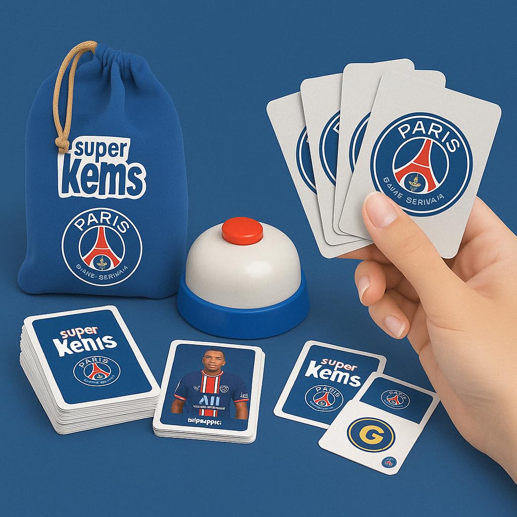Megableu Super KEMS PSG Jeu de Société Football Paris Saint-Germain - Jeu de Cartes pour Adultes et Enfants dès 6 Ans - 4 Joueurs