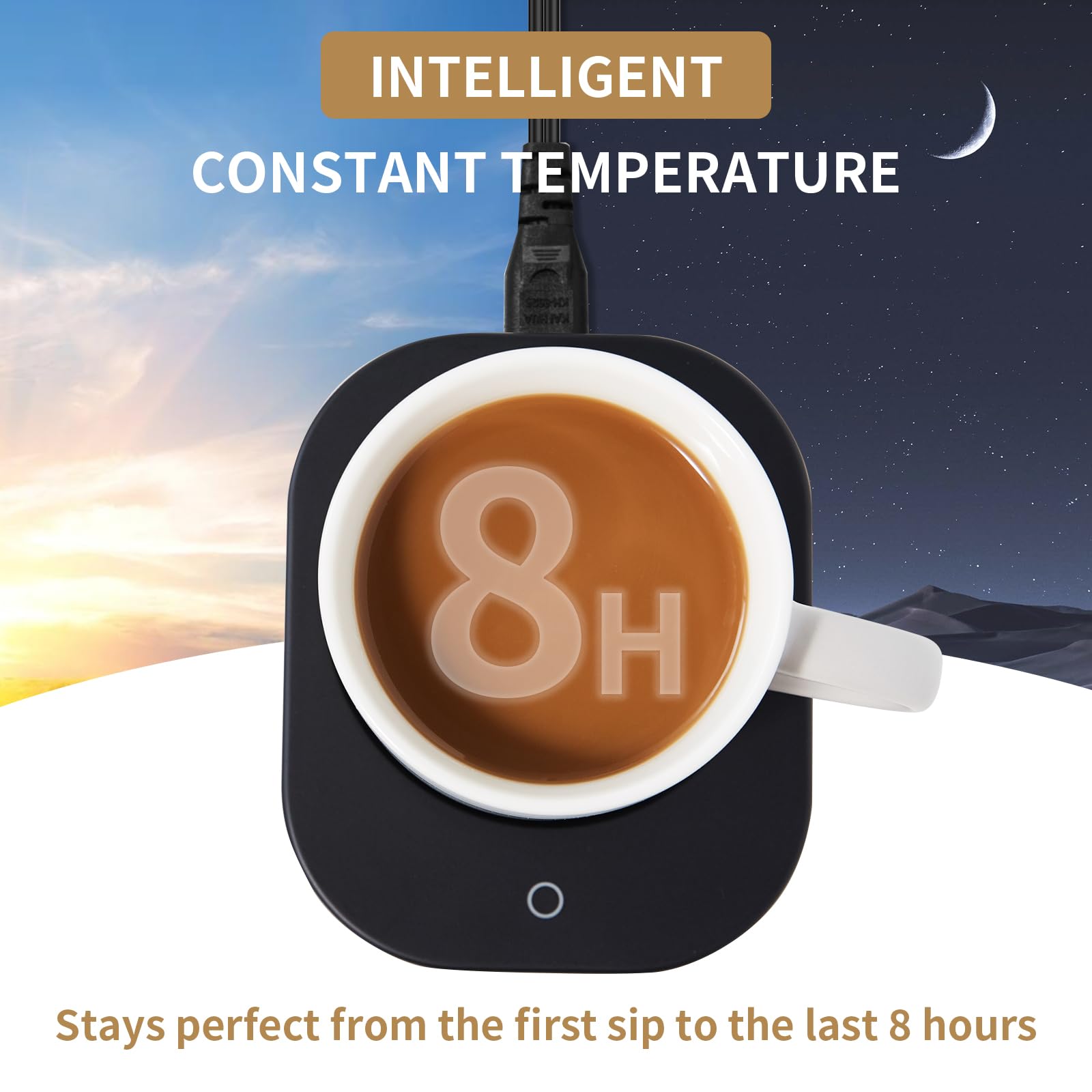 DOPUDO Calentador de tazas con apagado automático de 4 horas, 3 ajustes de temperatura, calentador eléctrico rectangular negro esmerilado, panel de vidrio de borosilicato, cable de 54 pulgadas