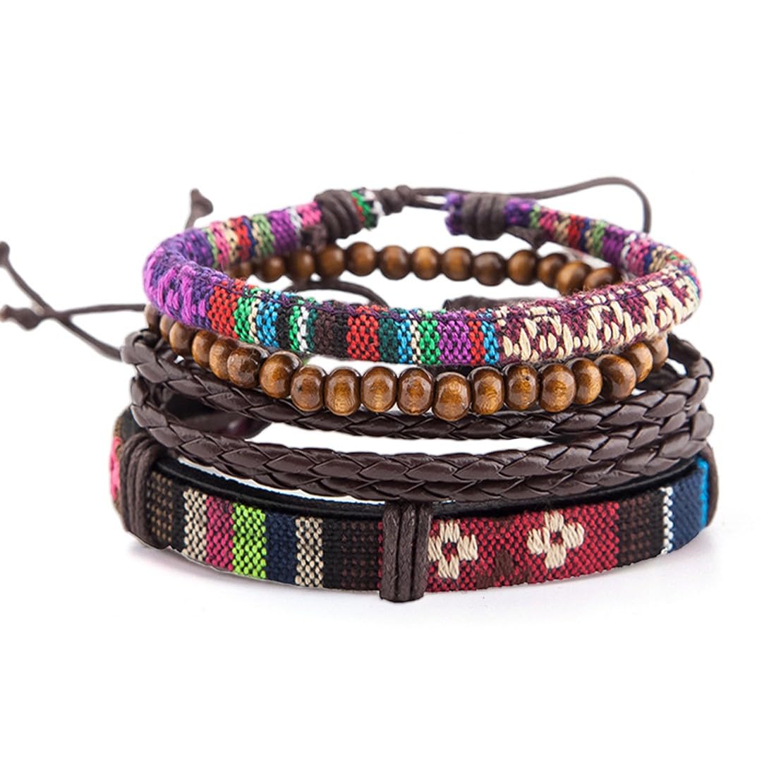 AKJAXQU 4 Piezas Pulsera Boho Surfer Set,Mujer y Hombre- Accesorios para Fiestas y Playa, Resistente al Agua y Ajustable, Hechos a Mano Pulseras Amistad