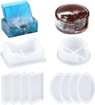 Coaster Mould, Epoxy Resin Moulds with Holder, 8 Pieces Silicone Mould, Coasters, Epoxy Resin, DIY Coasters, Silicone Moulds, Casting Moulds (Round Square