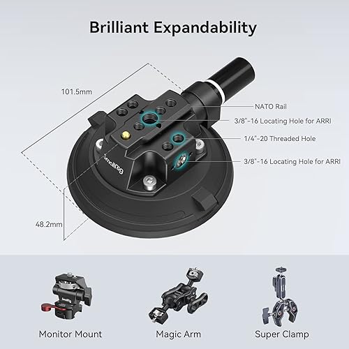 Miniatura 4 de SmallRig Soporte de cámara con ventosa de 4 pulgadas soporte de coche para cámarassmartphones en el automóvilsuperficies limpias y lisas carga
