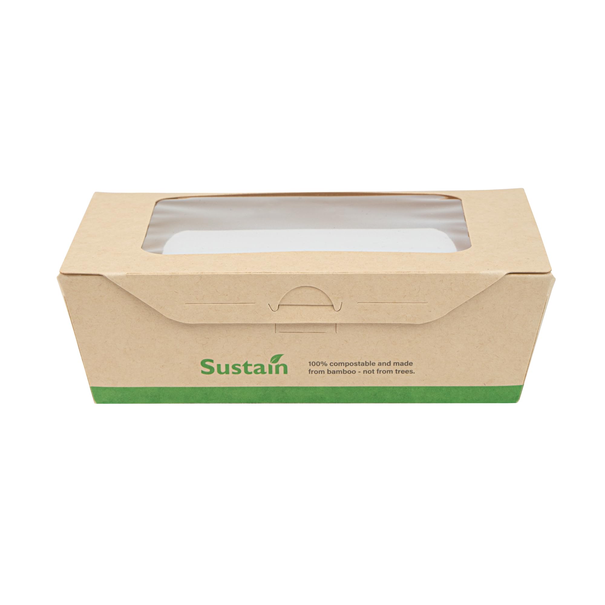Restaurantware - Cajas de papel resistentes de 28 onzas, 50 recipientes desechables para alimentos, con forro de ácido poliláctico, dos ventanas transparentes de ácido poliláctico, contenedores de