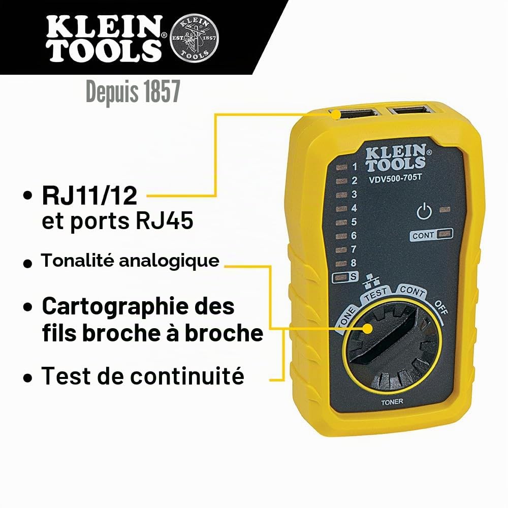 Klein Tools VDV500-705 | Kit Test Et Traçage Tonalité Et Sonde | Générateur De Tonité Et Sonde Inclus | Câbles RJ45 RJ12 Et Pinces | Pour Fils Non Actifs