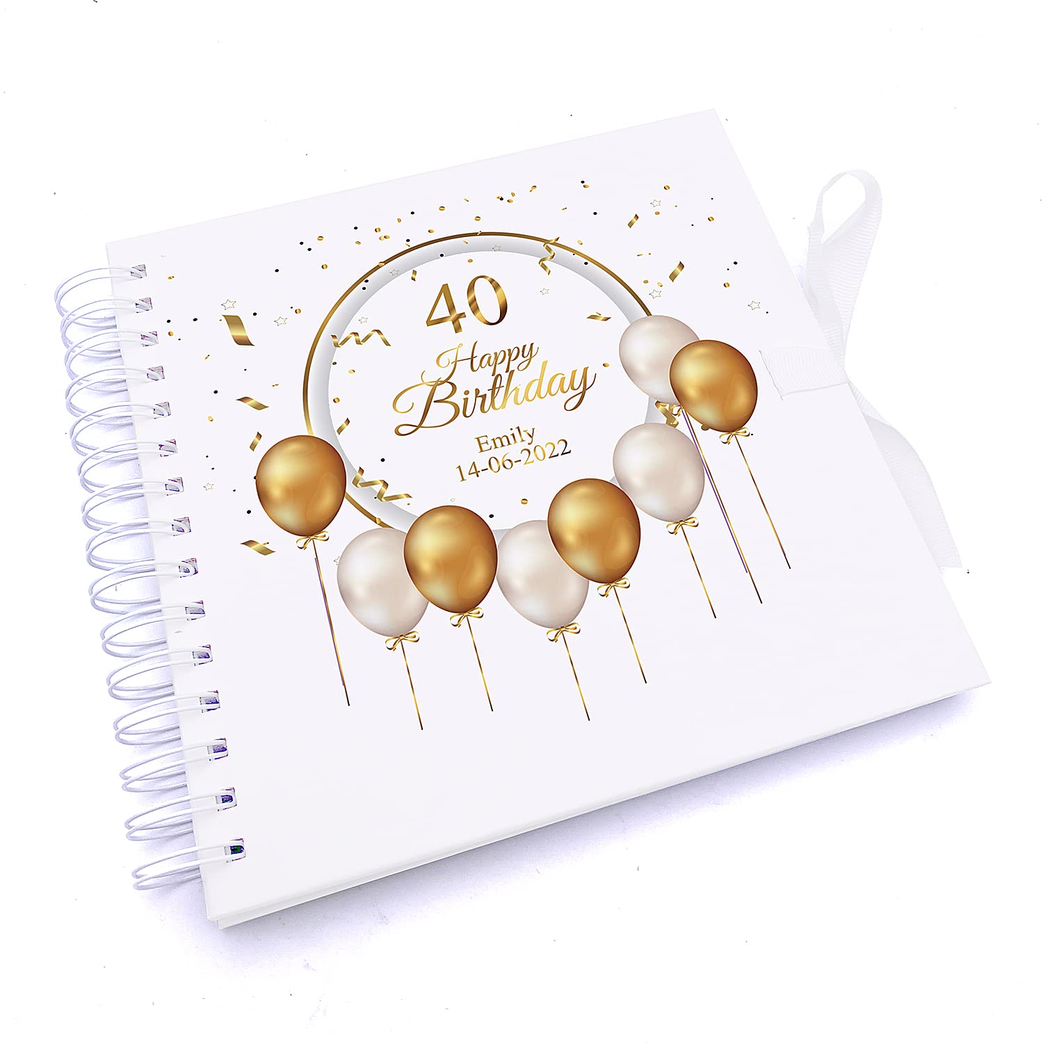 Personalised 40th Birthday Guest Book Scrapbook or Album Gold Balloons
