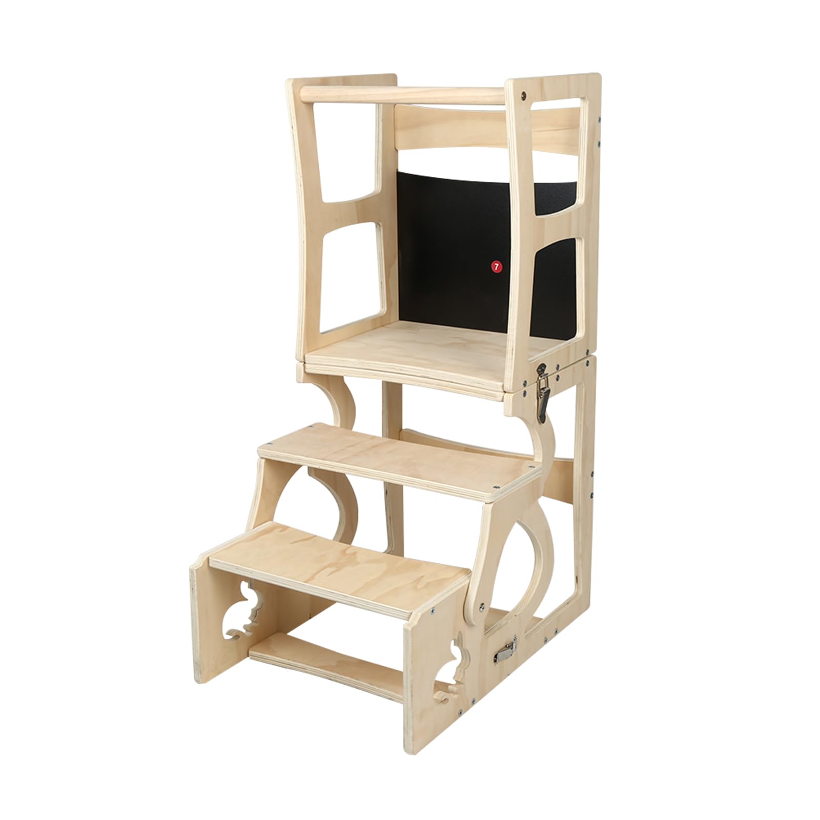 Tour di osservazione Bebe - Sedia di apprendimento in legno da 1 anno, regolabile in altezza, tour di osservazione per bambini pieghevole con lavagna nera, pre-assemblata