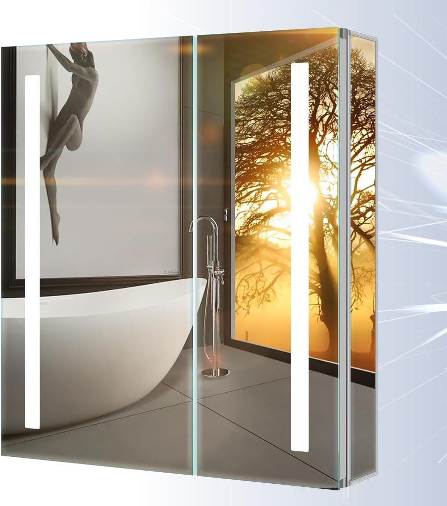 Armoire Toilette Miroir Avec éclairage,50 X 15 X 70 Cm Montage Mural