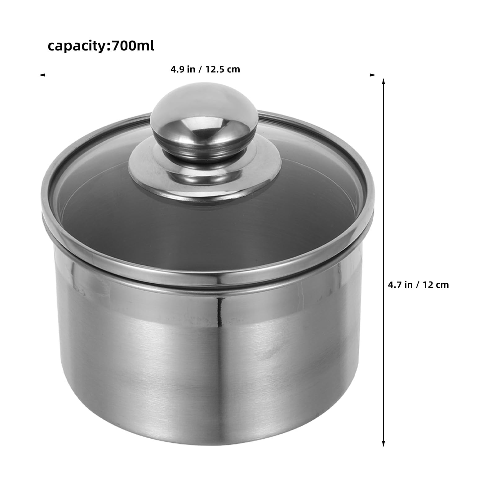 2 botes de cocina de acero inoxidable con tapa de vidrio, 700 ml/24