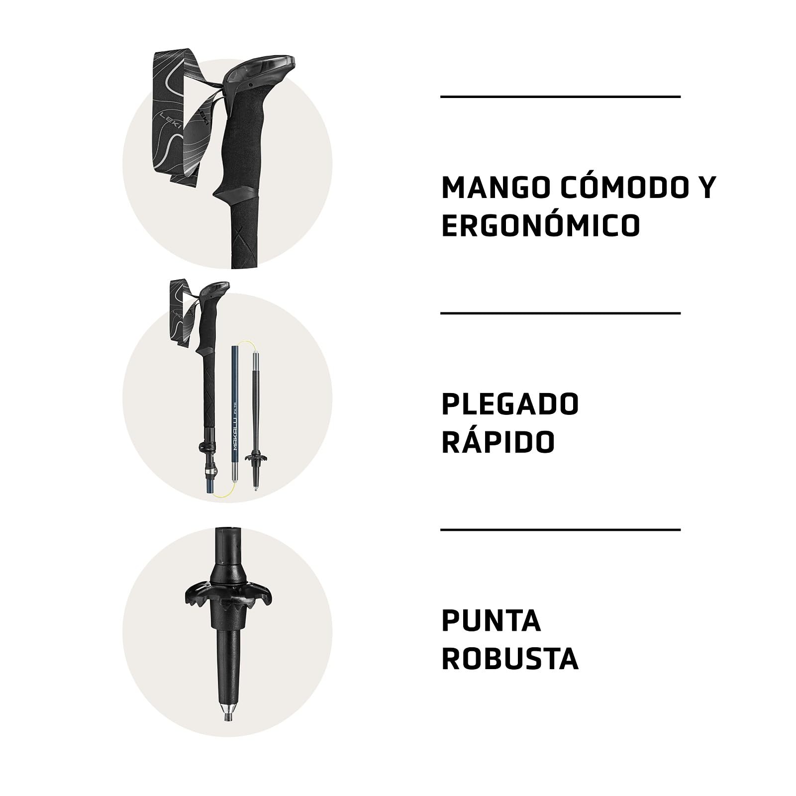 LEKI Makalu FX TA Bastones de Senderismo para Hombre y Mujer, Plegable, de Aluminio (100-130 cm) con Plato de Trekking, Ajustable con Mango Aergon Air