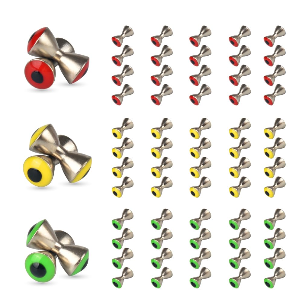 MUUNNN 60pcs Dumbbell Eyes Fly Tying, Fly Tying Eyes Realistic Brass Fly Tying Barbell Eyes Assortment 3.2mm