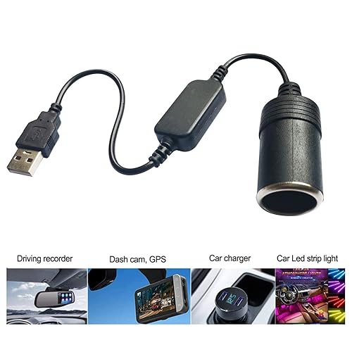 Miniatura 9 de USB A macho a 12 V para encendedor de cigarrillos de automóvil, cable convertidor de corriente hembra, adaptador USB para encendedor de cigarrillos