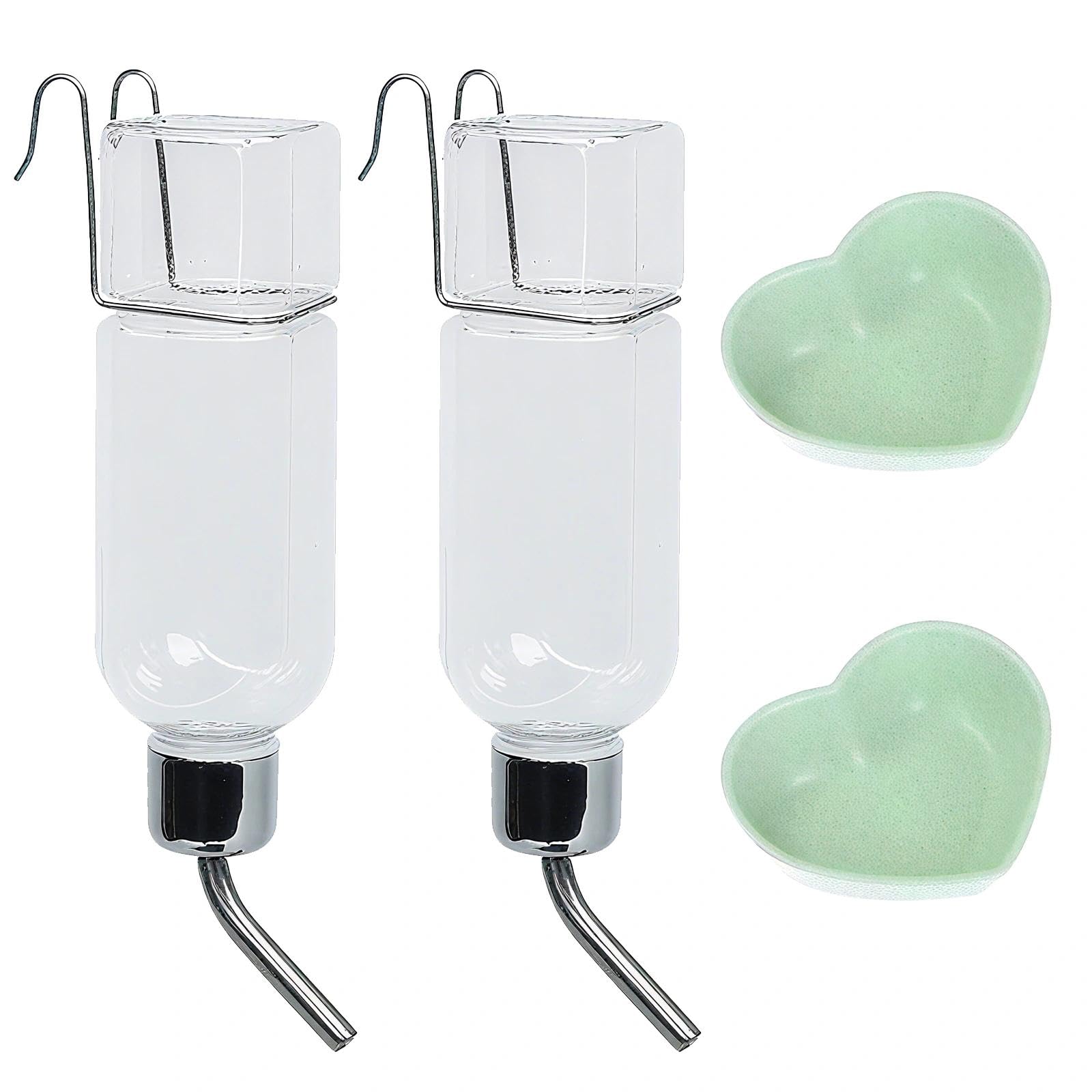 Rabbit Water Bottle, 2 Pcs Guinea Pig Water Bottle Non Drip with Feeding Dish