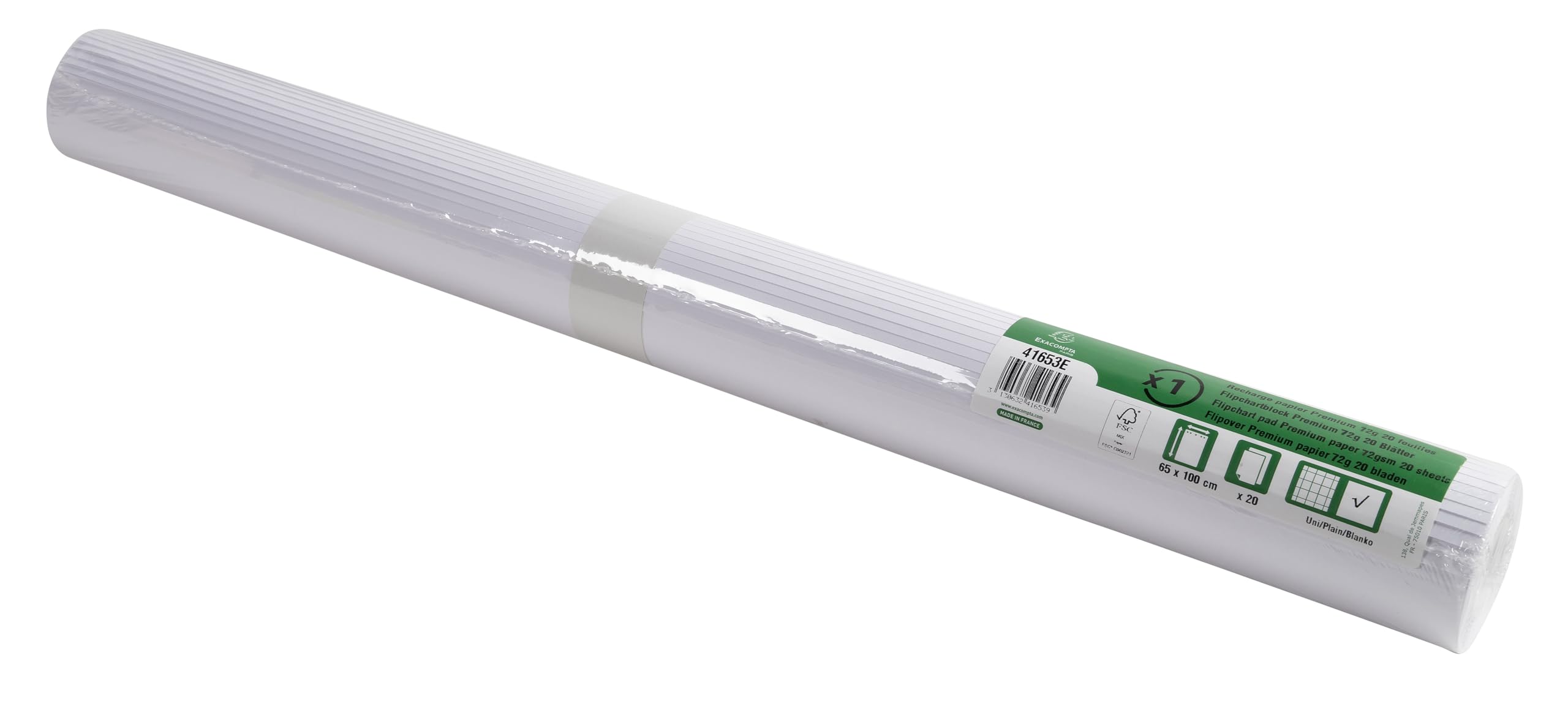 Exacompta – Rif. 41653E – Cartoncino con 5 ricariche di carta flipover per conferenze – Carta offset premium 72 g/m² – 20 fogli vuoti microforati – 65 × 100 cm – Certificato FSC