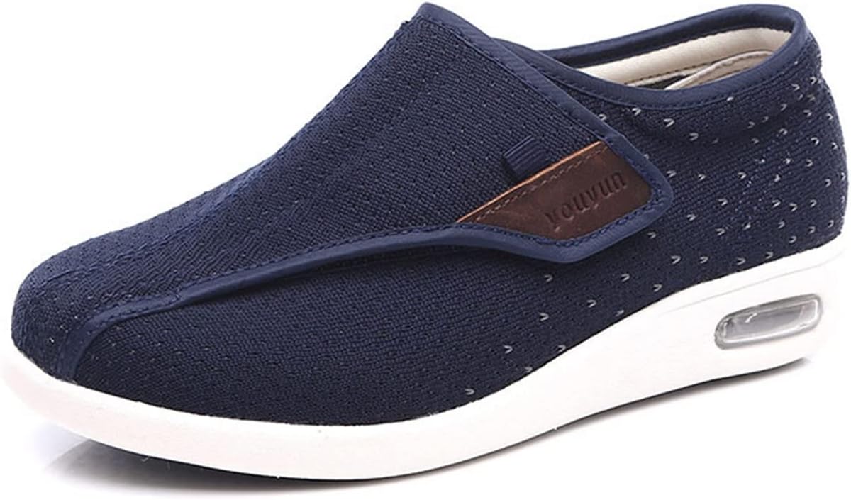 男性用ワイド幅ウォーキングシューズ、高齢者の糖尿病性浮腫のための調節可能なクロージャー付き糖尿病用靴足のむくみ屋外(Blue,26 