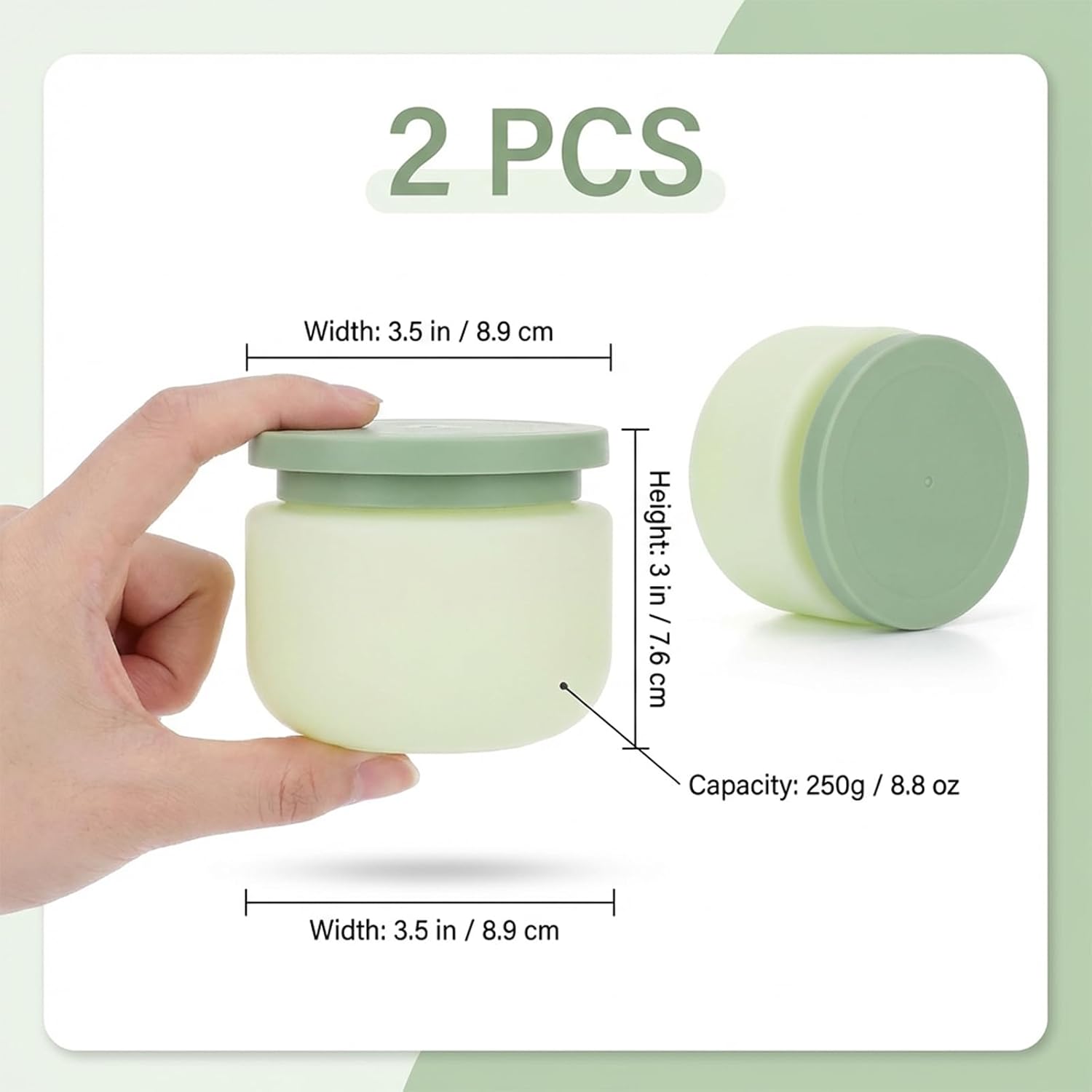 Cosmetic Jars with Lids, 8oz Plastic Jars Round Cosmetic Container Leak Proof Cosmetic Jars Green Body Butter Containers for Face Cream Lotion Balm Scrubs Skincare Storage