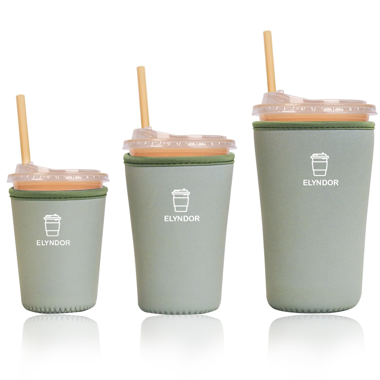 Reusable Insulated Sleeve for Iced Coffee Cup, 3-Pack Coffee Neoprene Drink Sleeve for Cold &amp; Hot Drinks, Beverage Holder for Iced Coffee (Sage Solid)