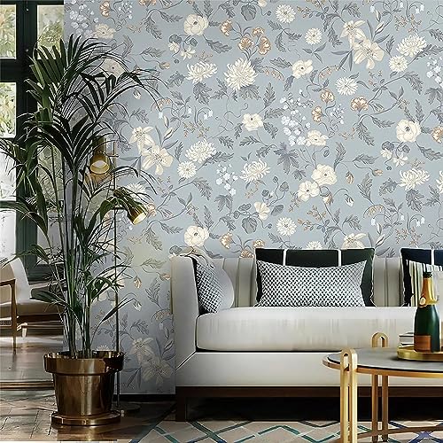 CiCiwind Selbstklebende Tapete Blumen 39×300CM Vintage Möbelfolie Grün Blatt Blume Tapeten Wasserdicht Klebefolie Schlafzimmer Wohnzimmer Wand Möbel Vinyl Wandverkleidung